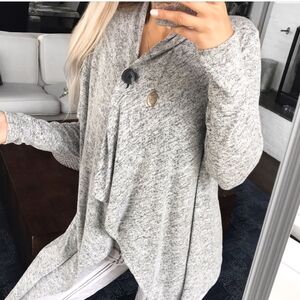 BOBEAU Heather Gray Asymmetrical Draping Button Cardigan, Size X Large